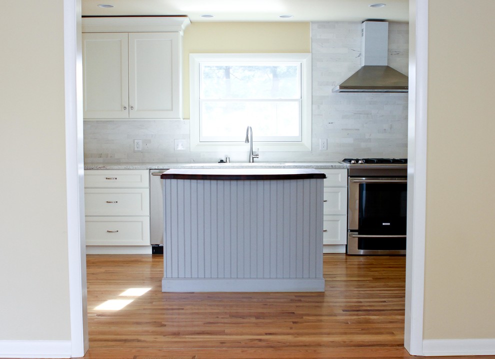 Brushed Nickel Kitchen Faucet Kitchen Transitional with Beadboard Cabinets Beadboard Island