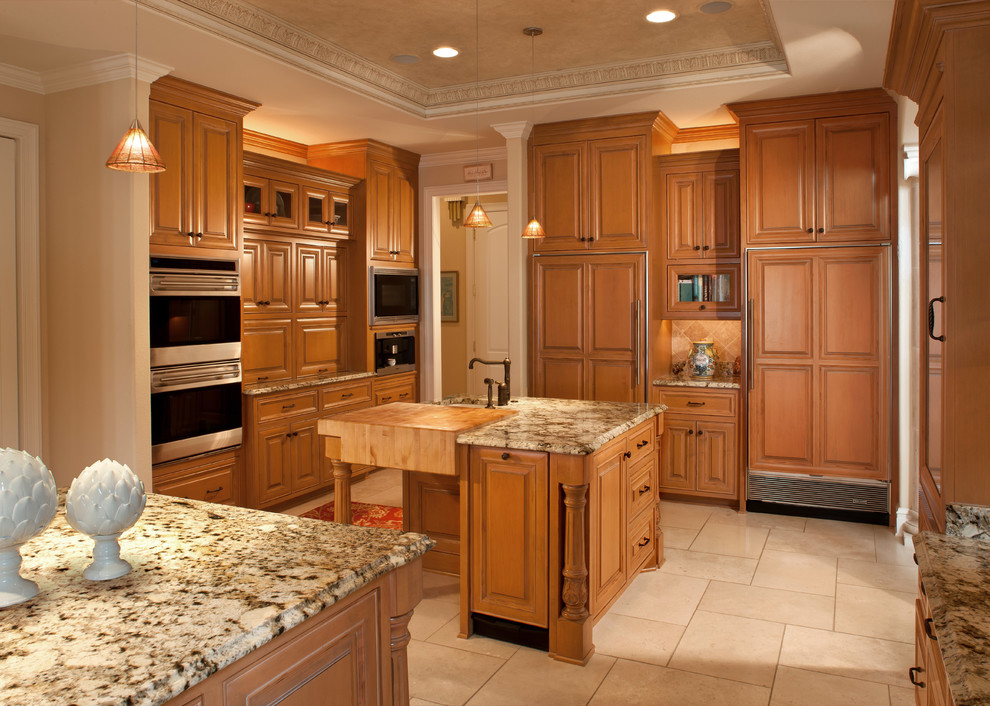 Butcher Block Kitchen Island Kitchen Mediterranean with Beige Countertop Beige Molding