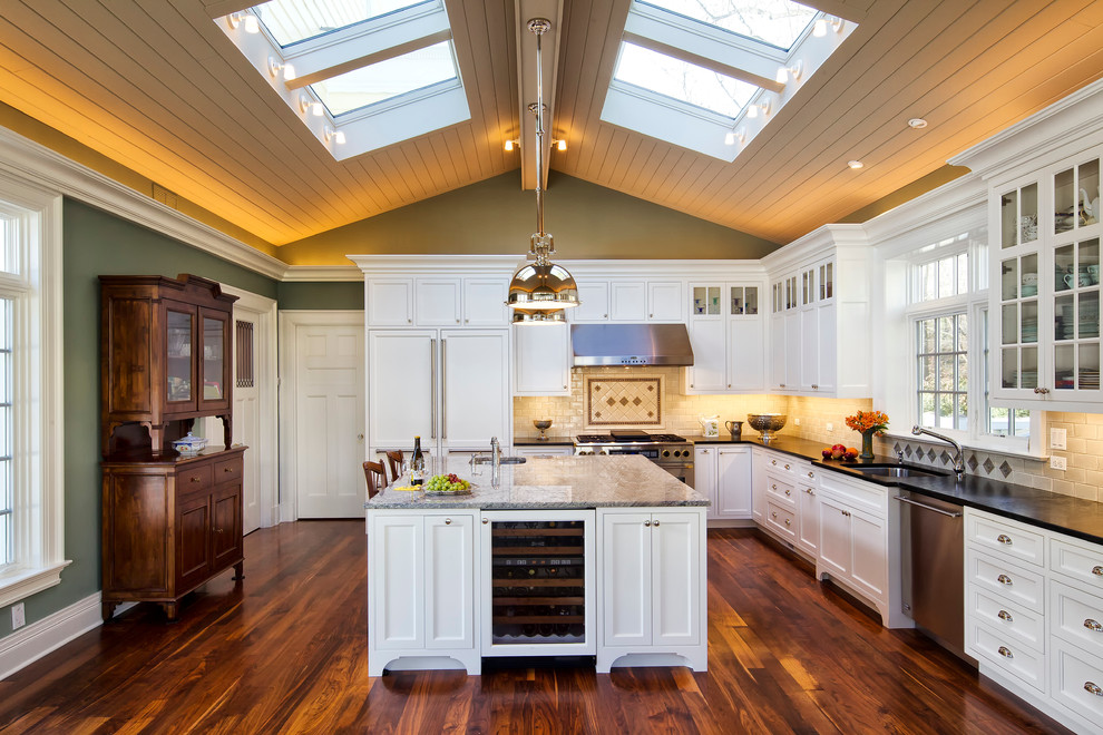 China Kitchen Wayne Nj Kitchen Traditional with Beadboard Ceiling Beige Tile