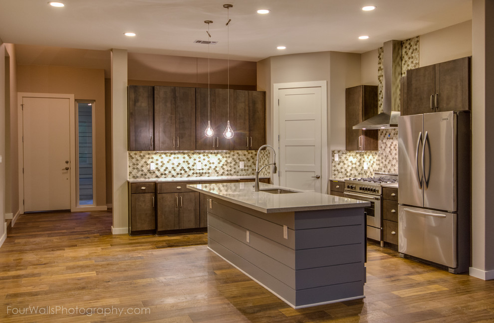 Downtown Kitchen Tucson Kitchen Modern with Ceiling Cans Chimney Hood