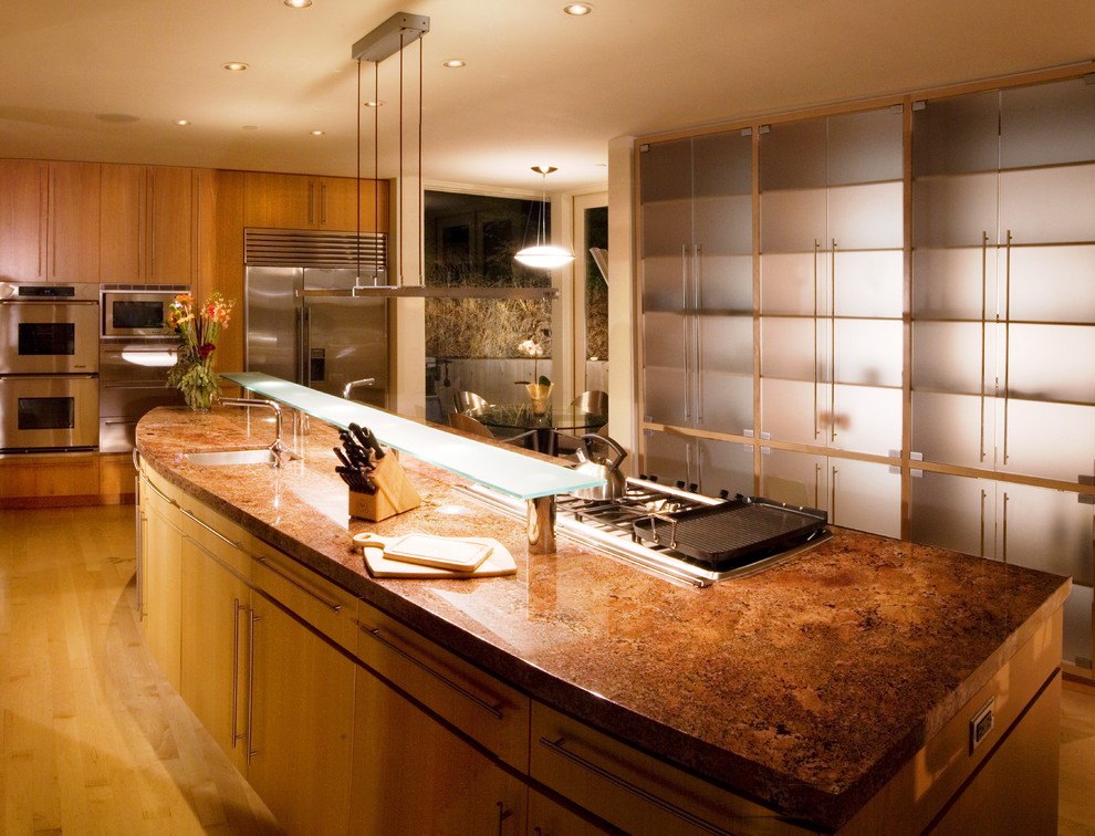 Franke Kitchen Sinks Kitchen Contemporary with Ceiling Lighting Glass Countertops