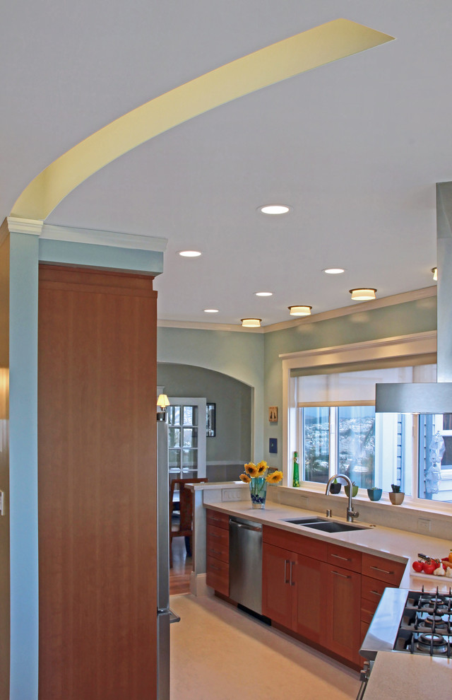 Grohe Kitchen Faucets Kitchen Contemporary with Angled Peninsula Bright Kitchen