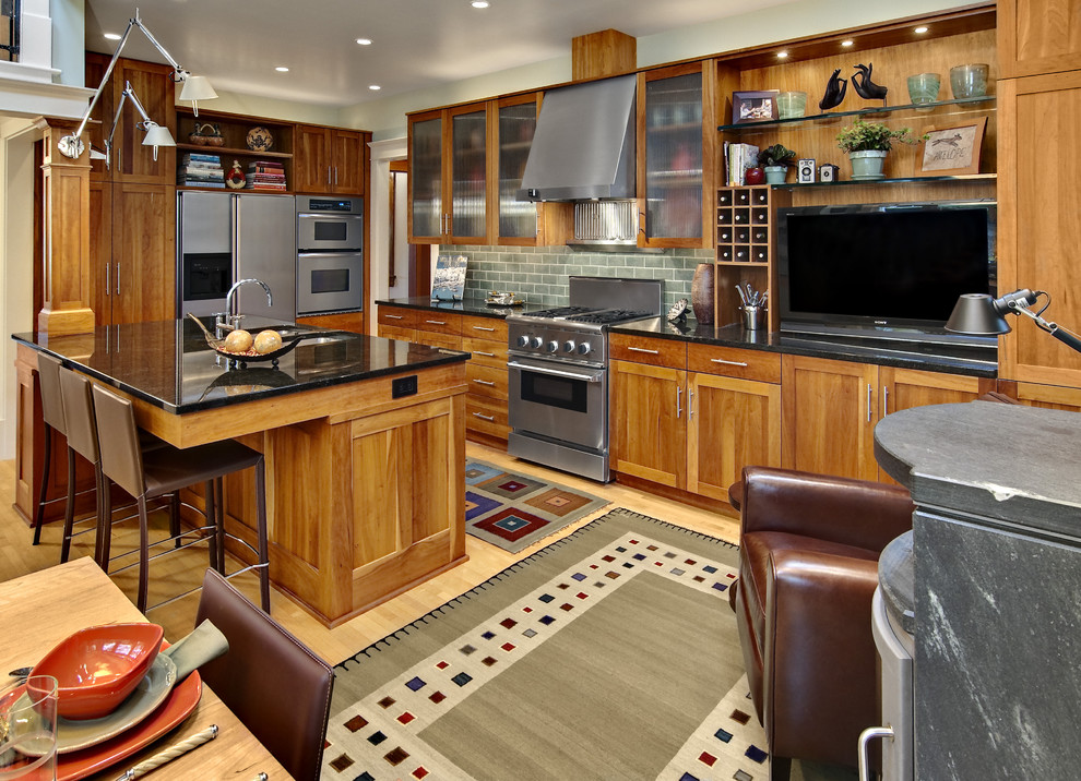Hickory Kitchen Cabinets Kitchen Traditional with Armchair Frosted Glass Doors