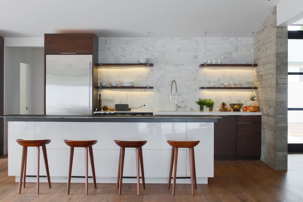 Industrial Kitchen Faucet Kitchen Contemporary with Bar Stools Cove Lighting