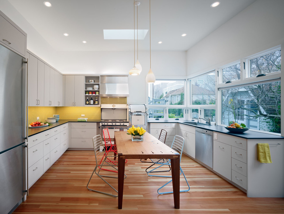 Kitchen Backsplashes Kitchen Contemporary with Ceiling Lighting Colorful Accents