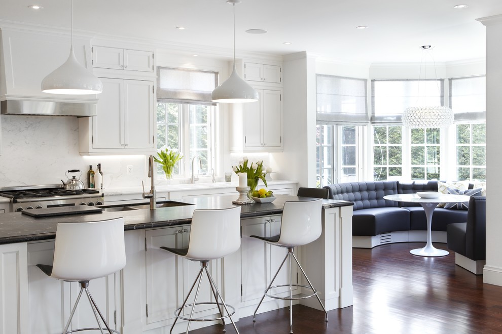 Kitchen Banquette Seating Kitchen Transitional with Beveled Edge Black Counter