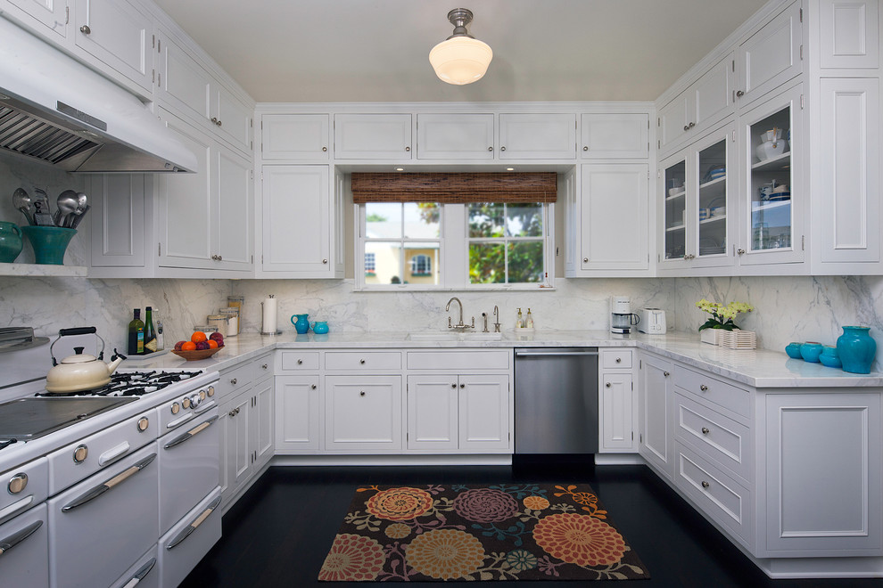 Kitchen Booth Seating Kitchen Traditional with Dark Floor Glass Front