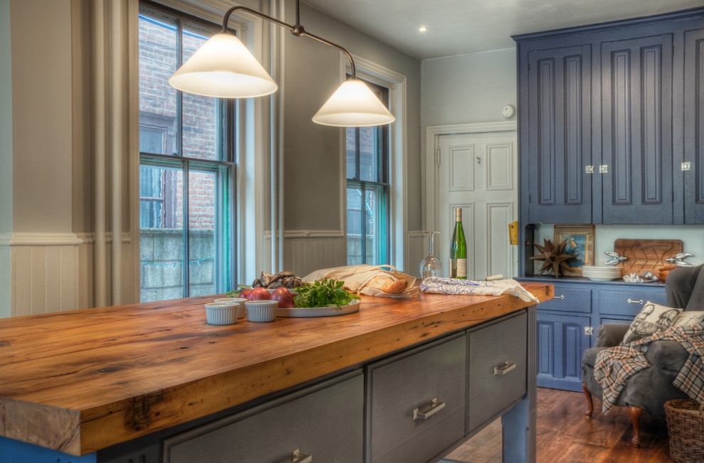 Kitchen Cabinet Refacing Cost Kitchen Traditional with Beadboard Blue Cabinets Butcher