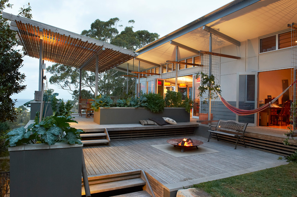 Kitchen Fire Extinguisher Patio Contemporary with Bench Covered Cushions Deck