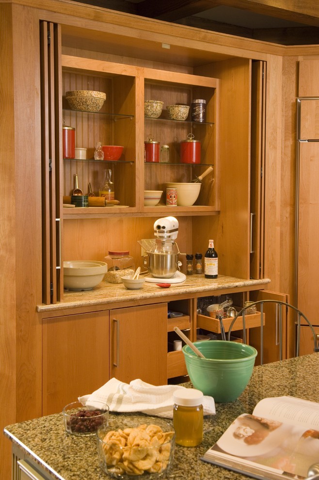 Kitchen Maid Cabinets Spaces Traditional with Baking Bifold Doors Granite