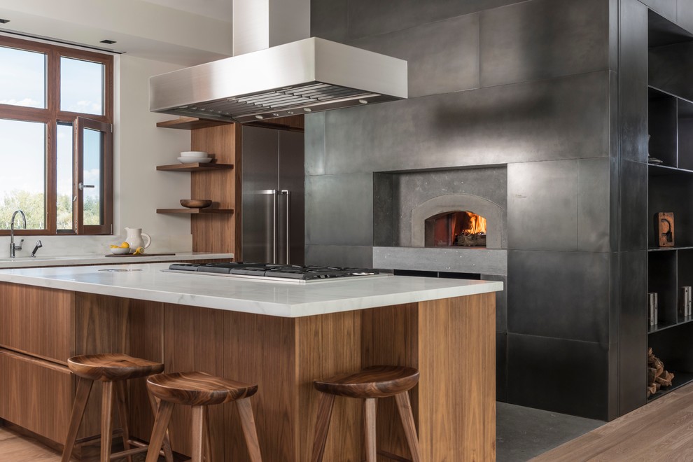 Kitchen Vent Hoods Kitchen Contemporary with Clean Lines Cooktop Fireplace