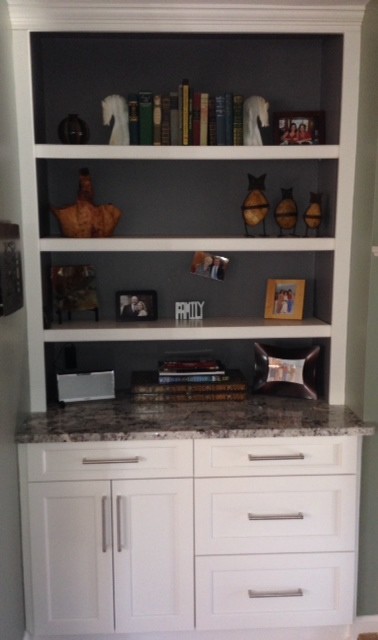 Kozy Kitchen Spaces with Bookshelf Brookhaven White Cabinet