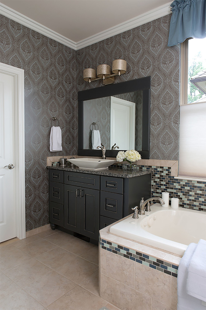 Ksi Kitchens Bathroom Traditional with Above Counter Sink Black Vanity