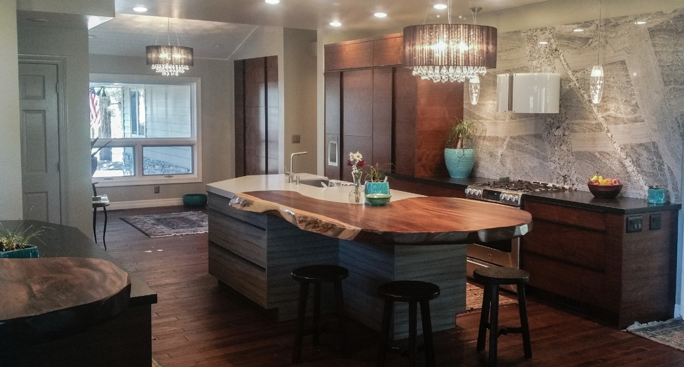 Monkeypod Kitchen Kitchen Contemporary with Bar Bellmont Cabinets Black