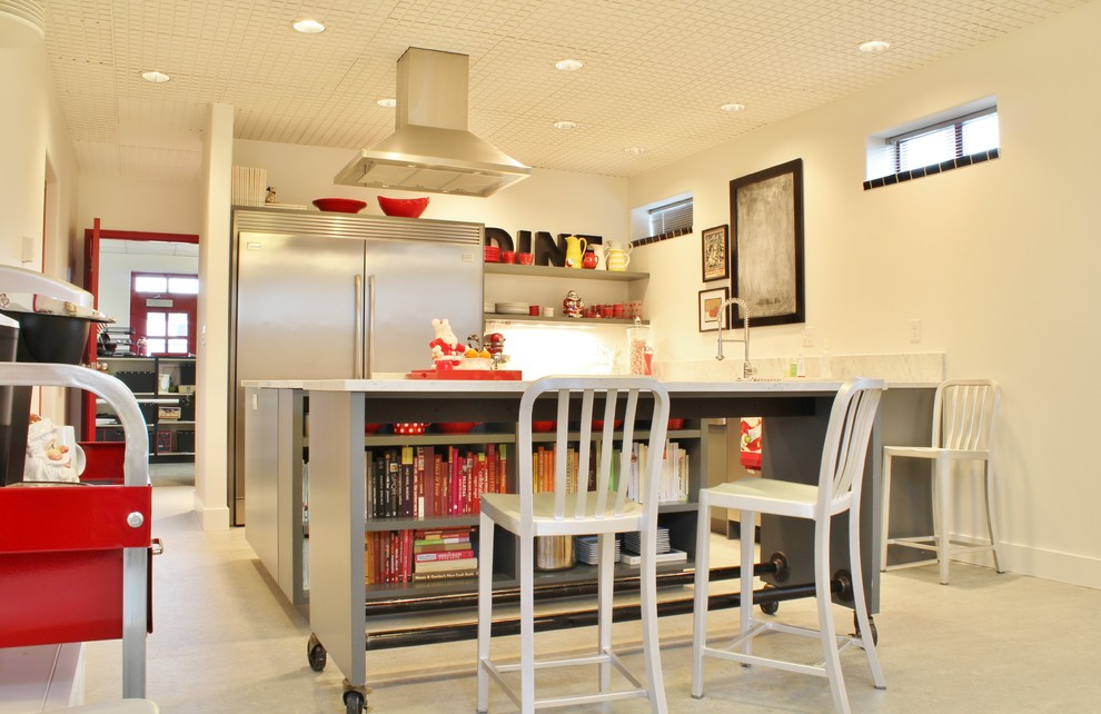 Movable Kitchen Islands Kitchen Industrial with Casters Ceiling Treatment Concrete