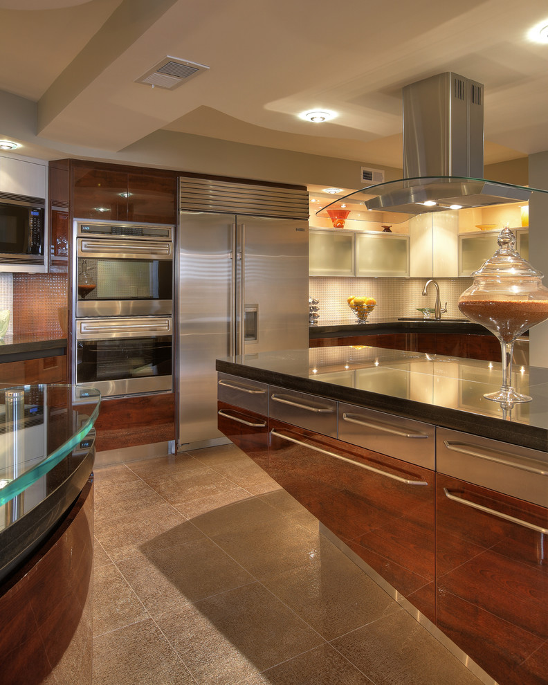 Neff Kitchens Kitchen Contemporary with Curved Island Glass Countertops
