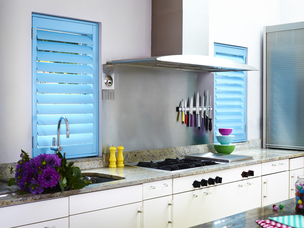 Pfister Kitchen Faucets Kitchen Contemporary with Aluminum Shutters Blue Interior