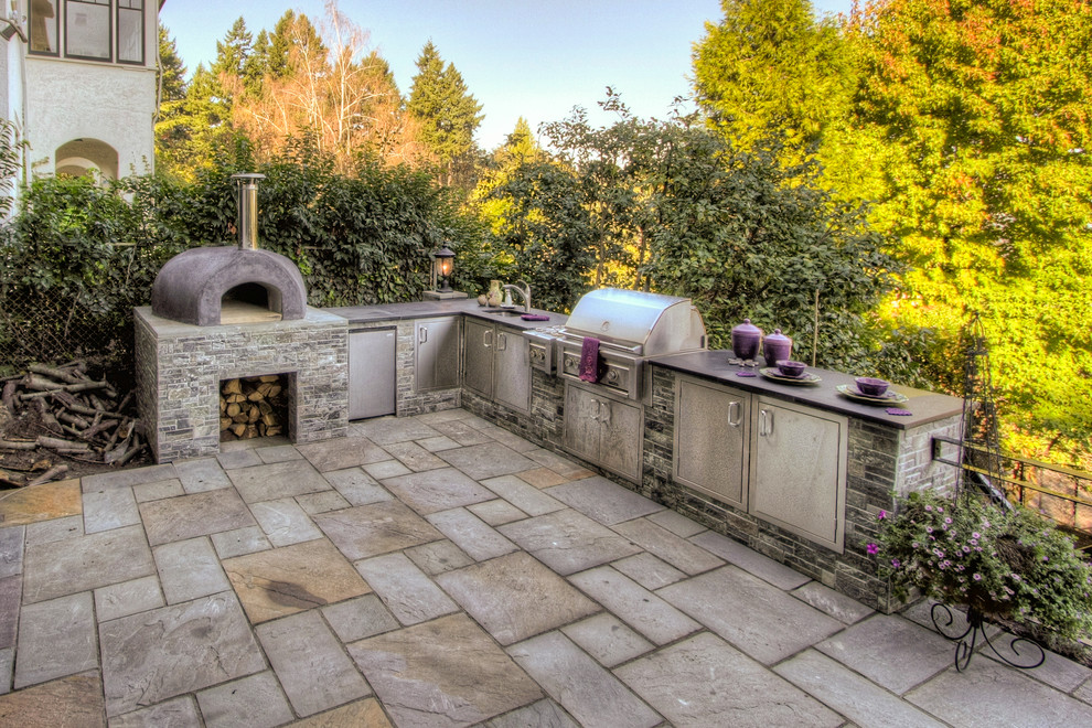 Pizza Kitchen Dearborn Patio Traditional with Barbecue Container Plants Firewood