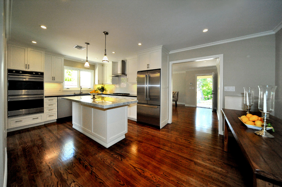 Pottery Barn Kitchen Island Kitchen Transitional with Carrera Marble Island Dunn