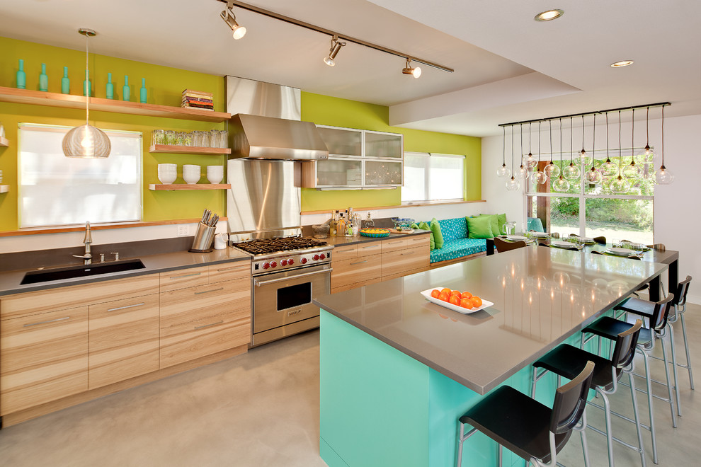 Remodeled Kitchens Kitchen Contemporary with Aqua Blue Bold Colors
