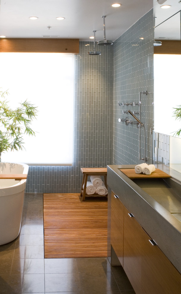 Rocksugar Pan Asian Kitchen Bathroom Contemporary with 6x1 Tile Bamboo Block