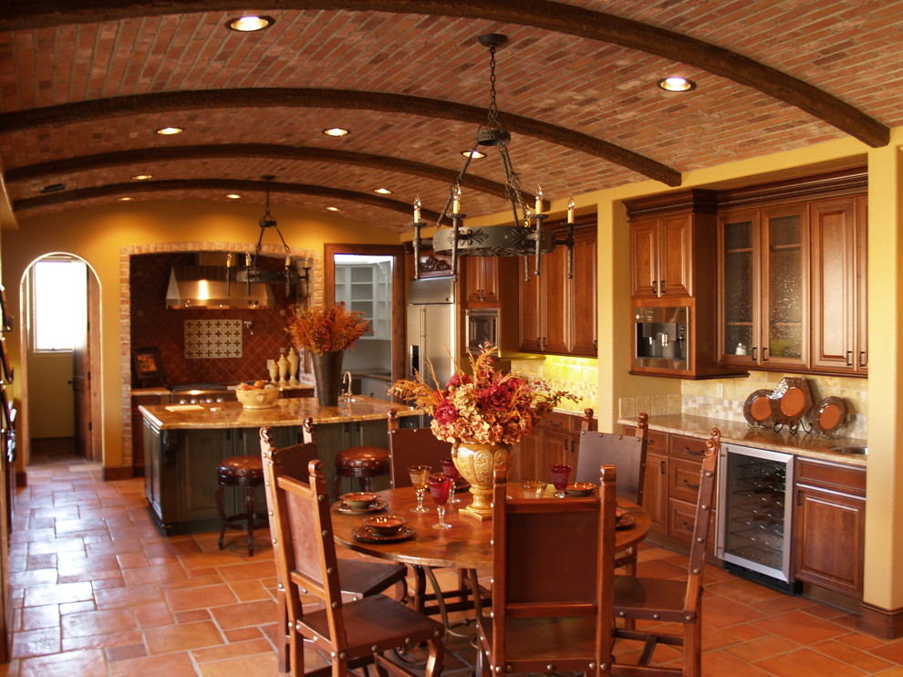Rosti Tuscan Kitchen Kitchen Mediterranean with Accent Tile Autumn Backsplash
