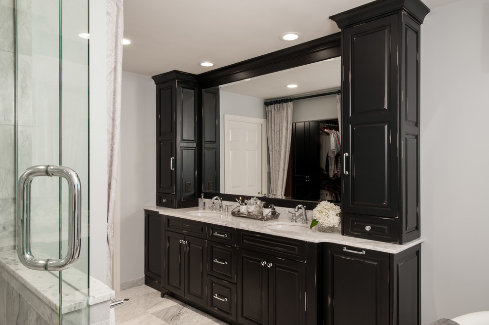 Rsi Kitchen and Bath Bathroom Traditional with Black Cabinetry Chandelier In