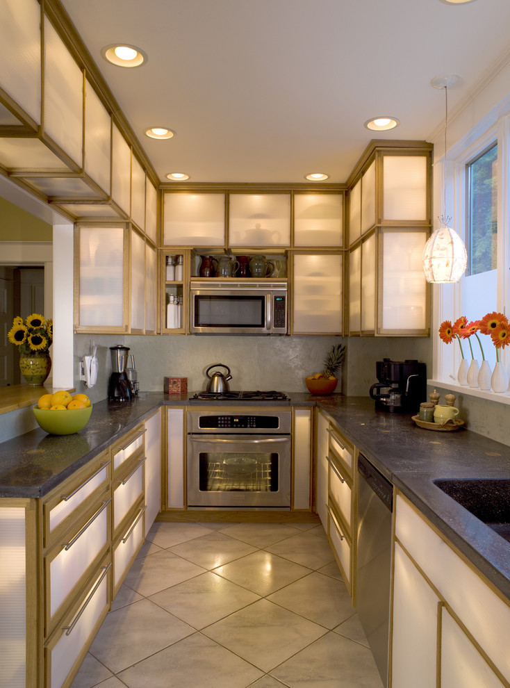 See Thru Chinese Kitchen Kitchen Contemporary with Diagonal Frosted Light Brown