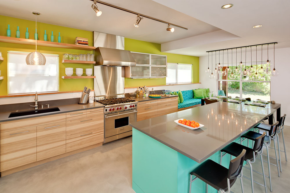 Silgranit Kitchen Sink Kitchen Contemporary with Accent Wall Aqua Kitchen