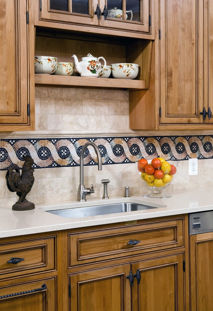 Single Basin Kitchen Sink Kitchen Traditional with Beige Tile Brighton Cabinets