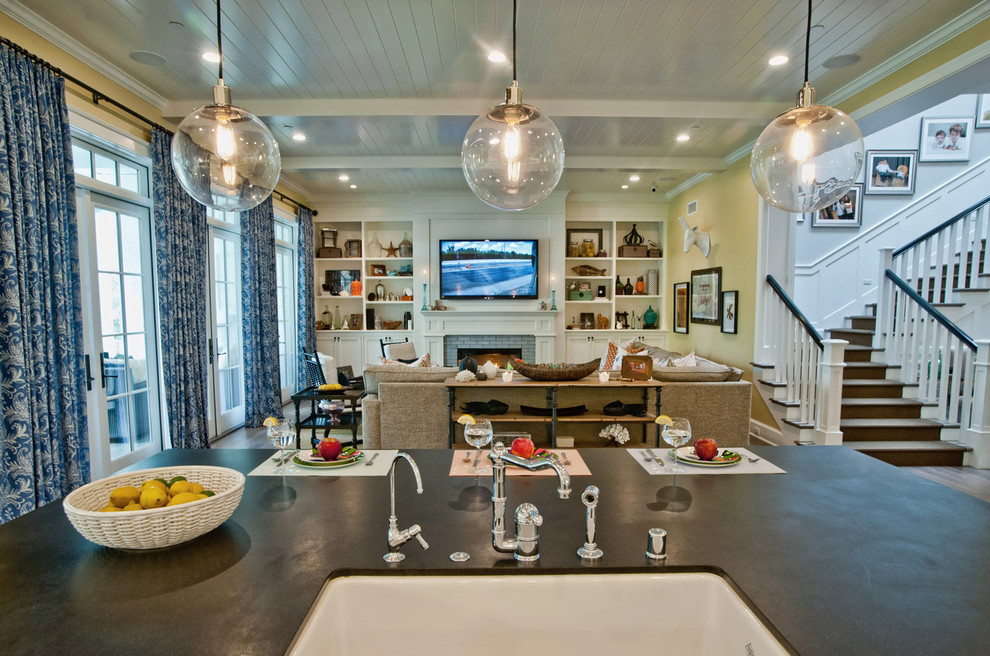 Single Handle Kitchen Faucet Living Room Traditional with Blue and White Drapery