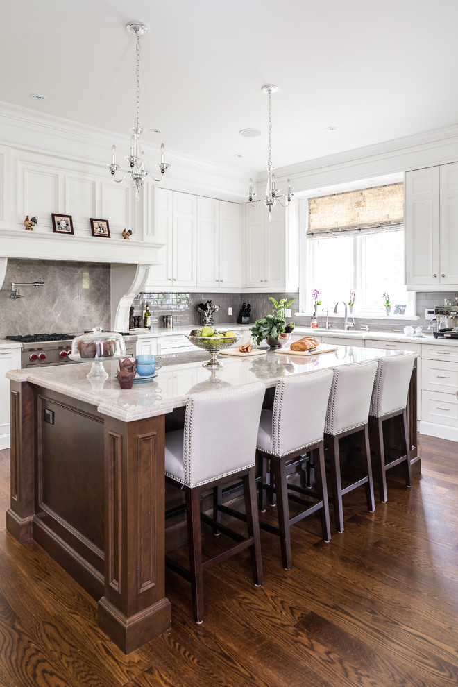 Subway Tile Backsplash Kitchen Kitchen Traditional with Chandelettes Corbels Gray Subway