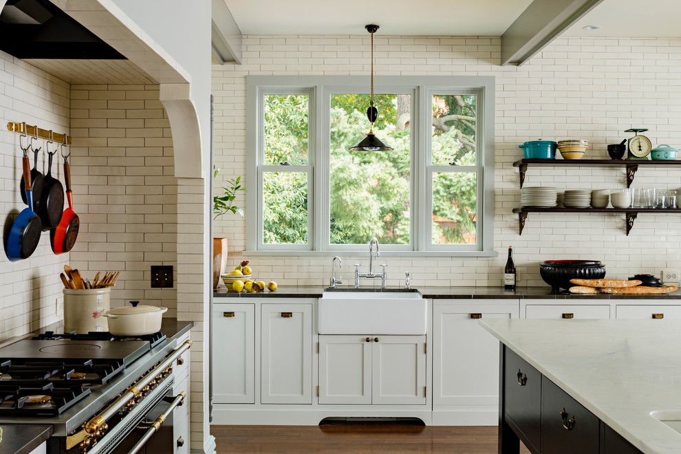 Subway Tile Backsplash Kitchen Kitchen Victorian with Black Pendant Light Farm