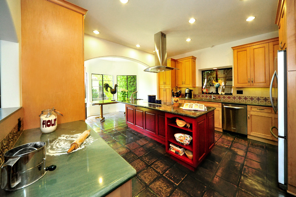Thai Kitchen Boulder Kitchen Mediterranean with Baking Area Contrasting Cabinets
