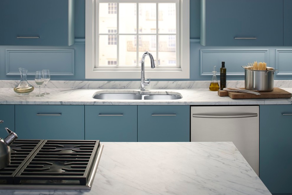 Touchless Kitchen Faucet Kitchen Traditional with Blue Faucet Grey Kitchen