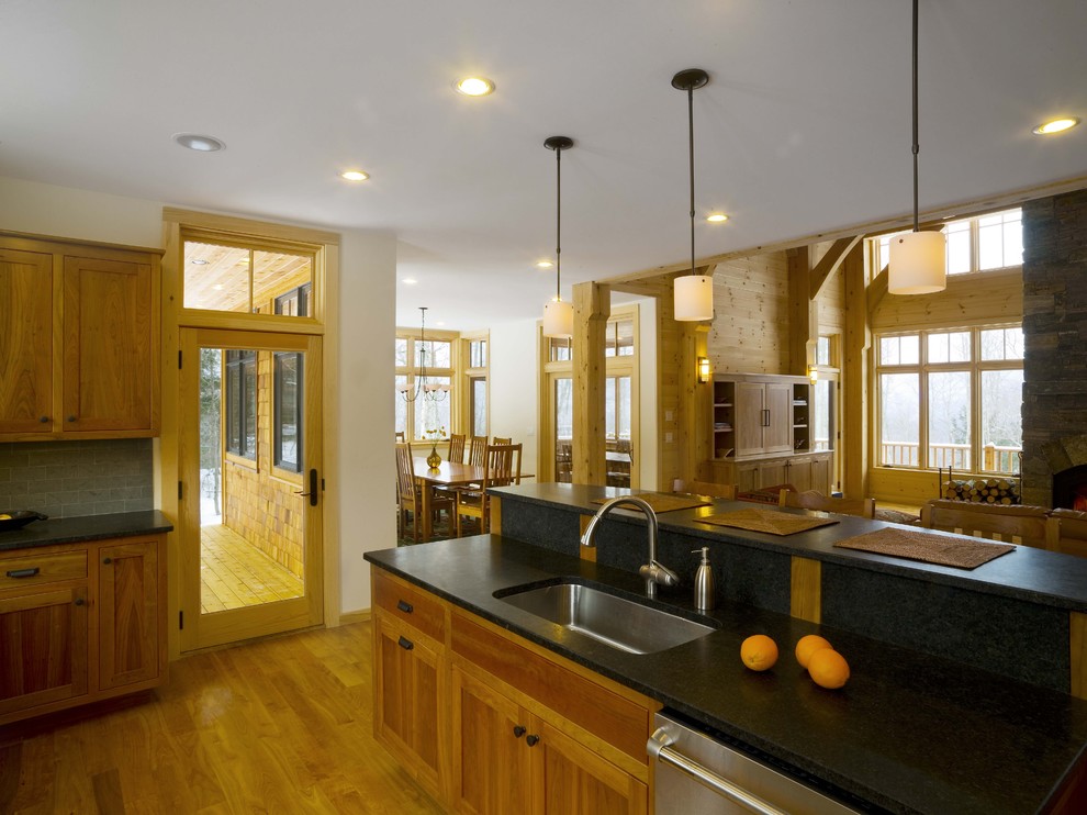 Undermount Kitchen Sinks Kitchen Rustic with Black Countertops Cabin Ceiling