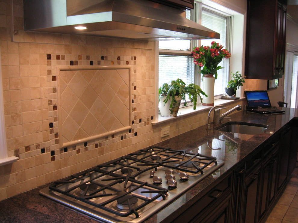 Undermount Stainless Steel Kitchen Sink Kitchen Traditional with Backsplash Design Cherry Cabinets
