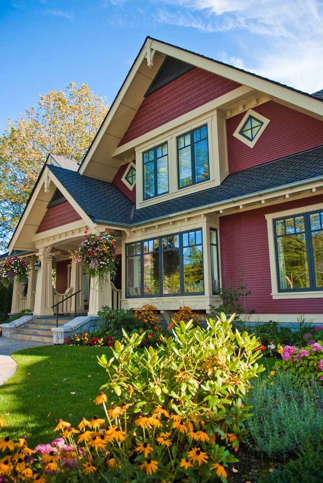 Beige Trim  for Craftsman Exterior with Red Shingle Siding
