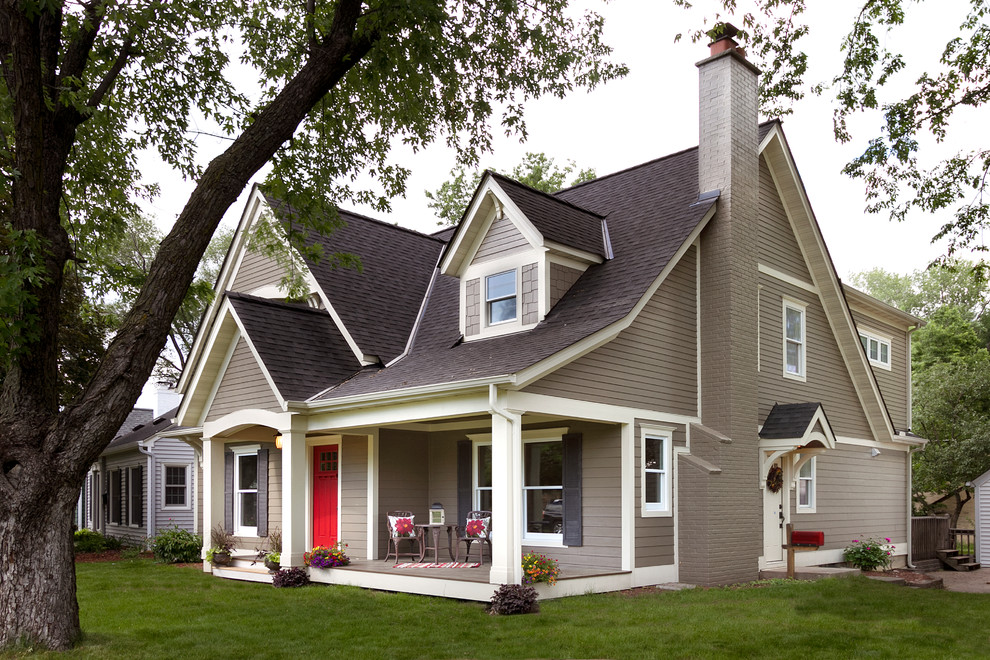 Beige Trim  for Traditional Exterior with Dark Gray Shutters