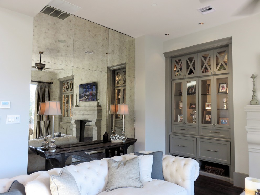 Beige Trim  for Traditional Living Room with Antique Mirror