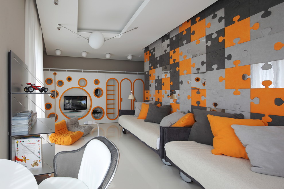 Contemporary Kids Room  for Contemporary Kids with Contemporary Bathroom