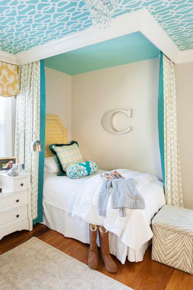 Contemporary Kids Room  for Transitional Kids with Yellow and Turquoise Bedroom