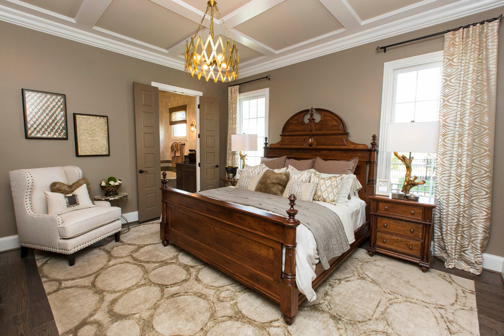 Faux Ceiling  for Transitional Bedroom with Dark Wood Furniture