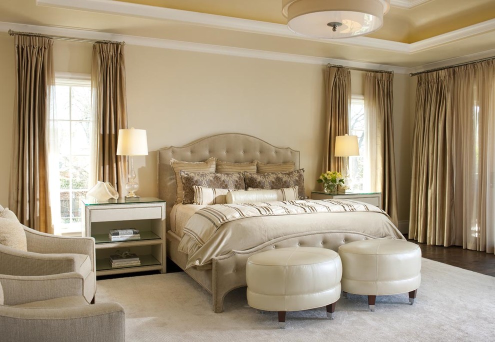 Floor to Ceiling Curtains  for Transitional Bedroom with Plush