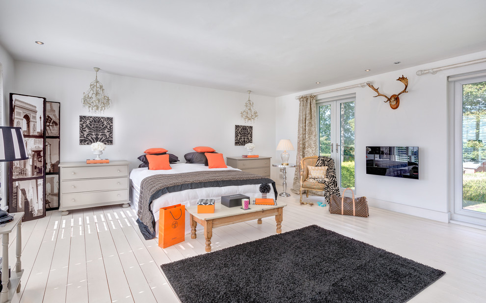 Grey and Orange  for Contemporary Bedroom with Antlers