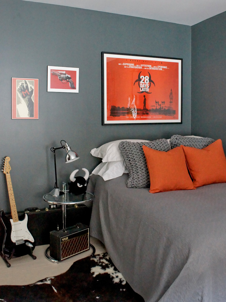 Grey and Orange  for Contemporary Bedroom with Grey and Orange