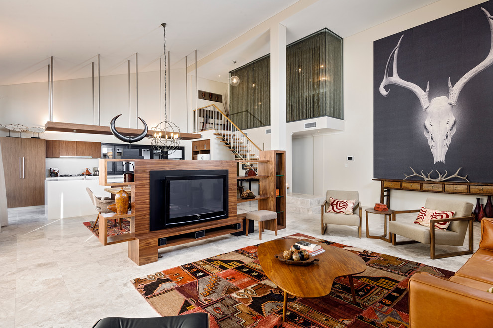 Grey Travertine  for Contemporary Living Room with Tall Ceilings