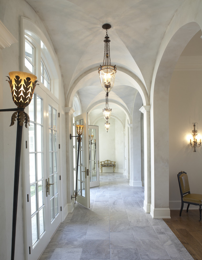 Grey Travertine  for Traditional Hall with Bench