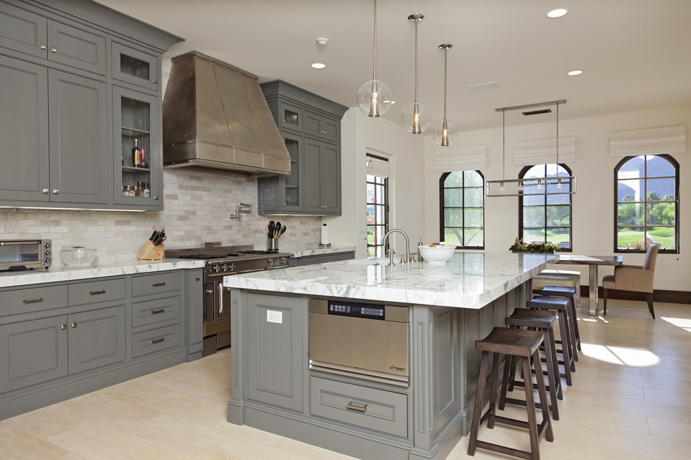 Grey Travertine  for Traditional Kitchen with Stainless Oven