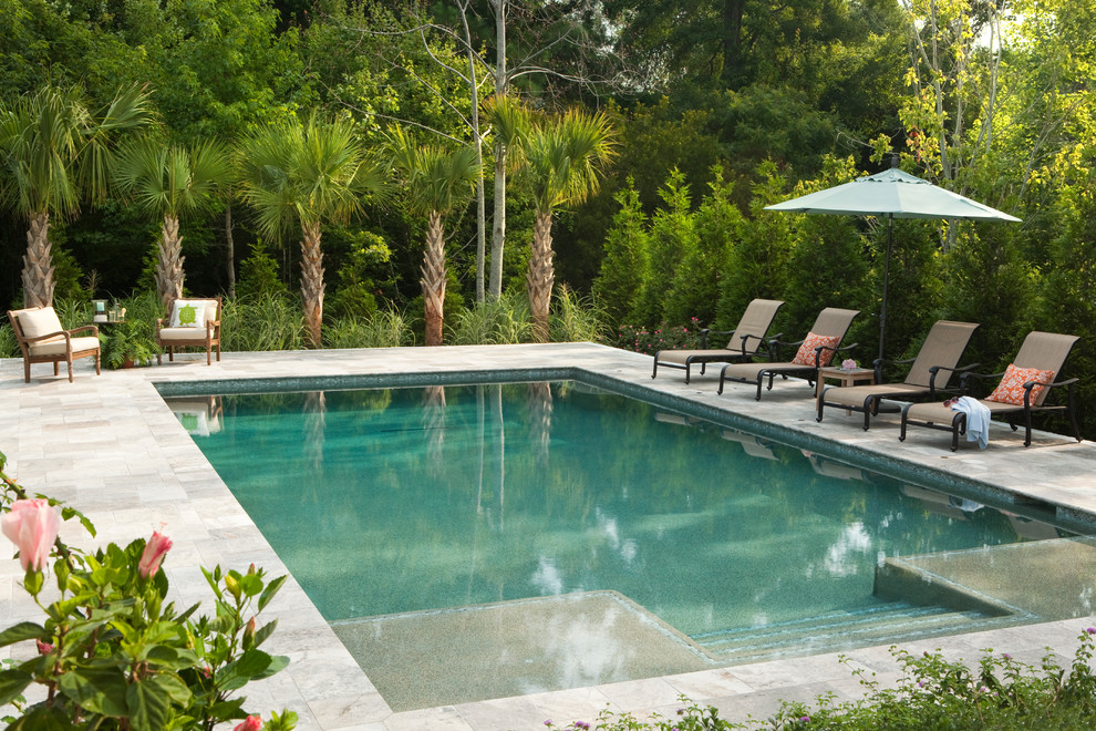 Grey Travertine  for Traditional Pool with Palm Tree